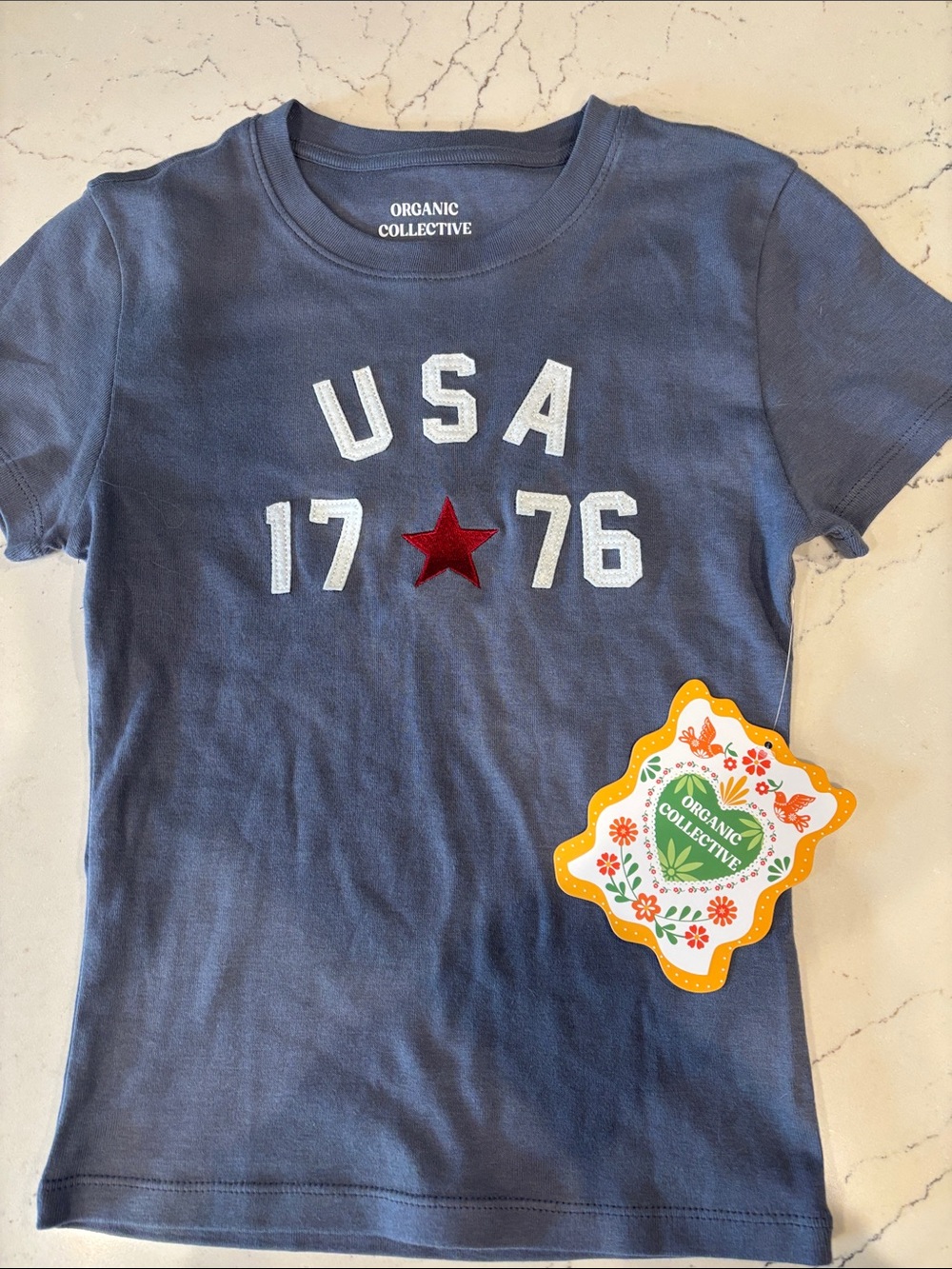 Organic Collective USA 1776 Short Sleeve Tee - Navy w/ Red Star 💯 % organic! NWT